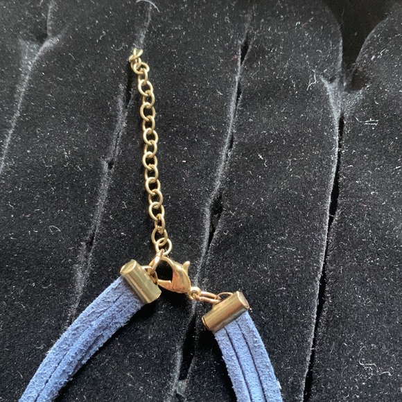 Vintage Ethic Native Tribal Blue Suede Chain link Bib Necklace - Picture 2 of 3